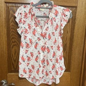 MELLODAY Floral Ruffle Blouse - White and Red